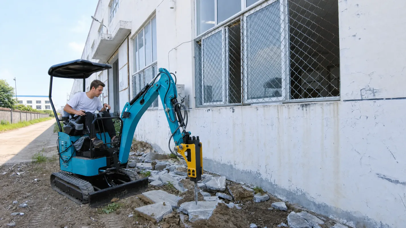 Mini Excavator 22 Series — Demolition Work at Construction Site
